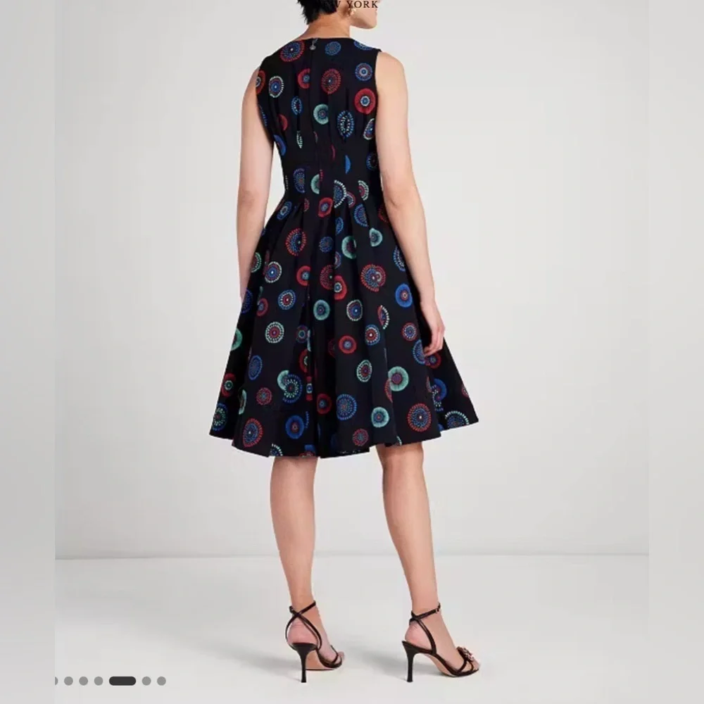 Kate Spade Black Midi Dress with Vibrant Patterns